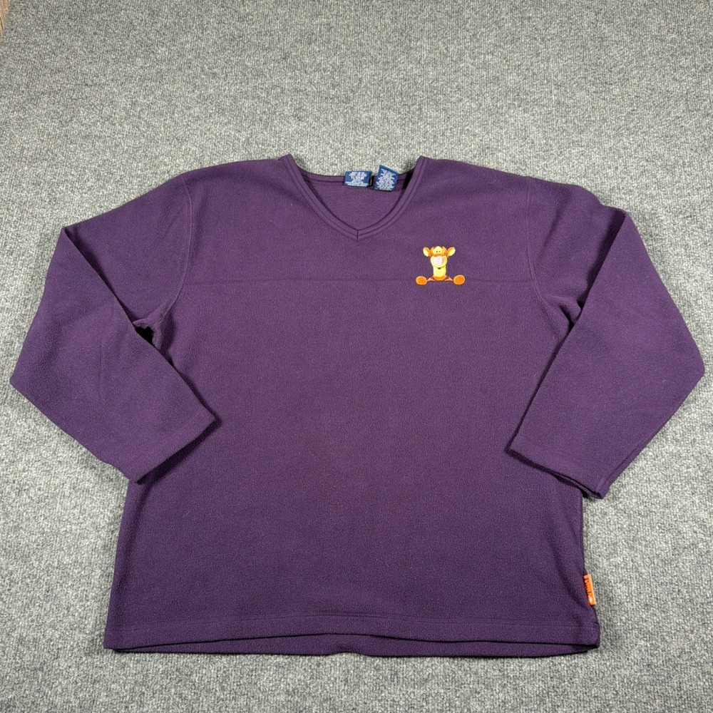 Vintage Disney Tigger Winnie the Pooh Fleece Pullover Women XL Purple V Neck